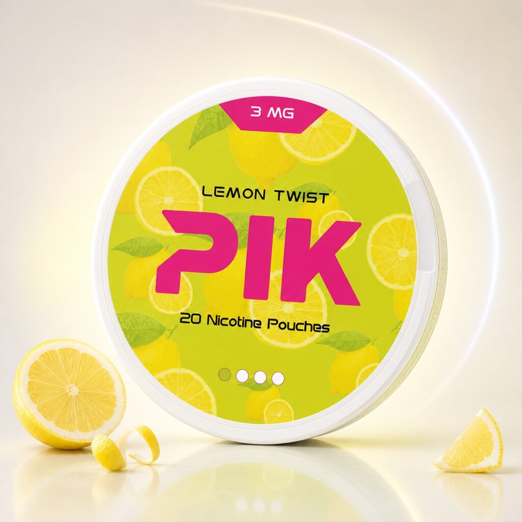 PIK Lemon Twist 3mg Nicotine Pouches — 3mg nicotine per pouch, slim format, 20 pouches