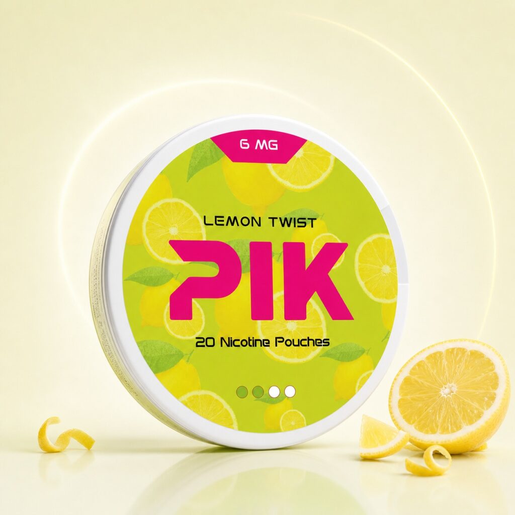PIK Lemon Twist 6mg Nicotine Pouches — 6mg nicotine per pouch, slim format, 20 pouches