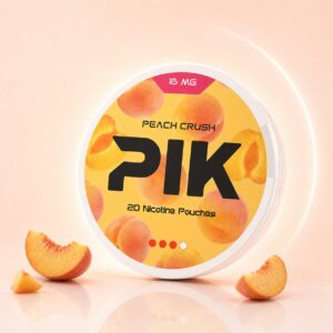 PIK Peach Crush 16mg Nicotine Pouches — 16mg nicotine per pouch, slim format, 20 pouches