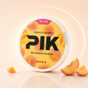 PIK Peach Crush 20mg Nicotine Pouches — 20mg nicotine per pouch, slim format, 20 pouches