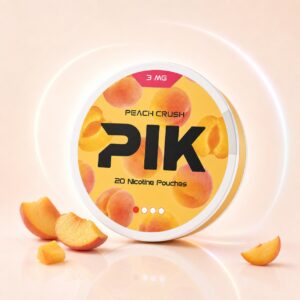 PIK Peach Crush 3mg Nicotine Pouches — 3mg nicotine per pouch, slim format, 20 pouches