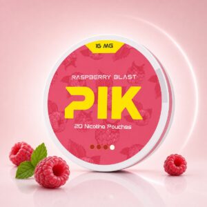 PIK Raspberry Blast 16mg Nicotine Pouches — 16mg nicotine per pouch, slim format, 20 pouches