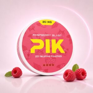 PIK Raspberry Blast 20mg Nicotine Pouches — 20mg nicotine per pouch, slim format, 20 pouches