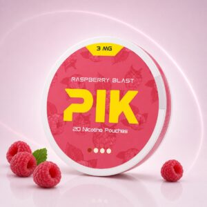 PIK Raspberry Blast 3mg Nicotine Pouches — 3mg nicotine per pouch, slim format, 20 pouches
