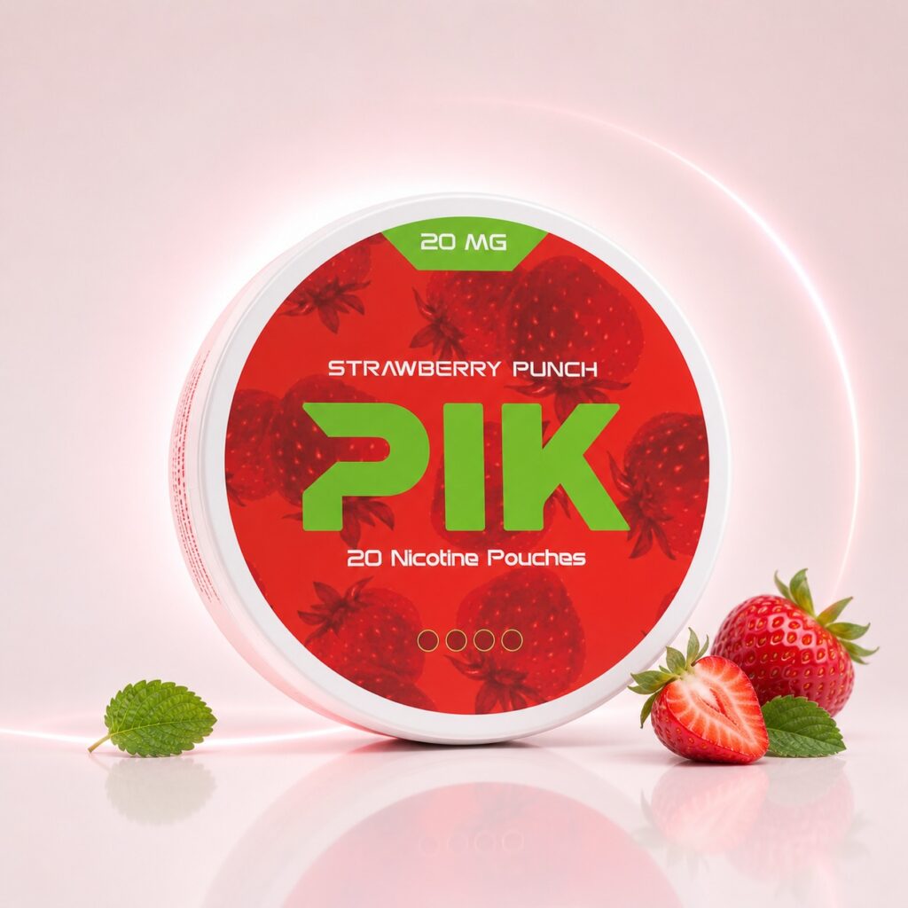 PIK Strawberry Punch 20mg Nicotine Pouches — 20mg nicotine per pouch, slim format, 20 pouches