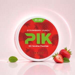 PIK Strawberry Punch 20mg Nicotine Pouches — 20mg nicotine per pouch, slim format, 20 pouches