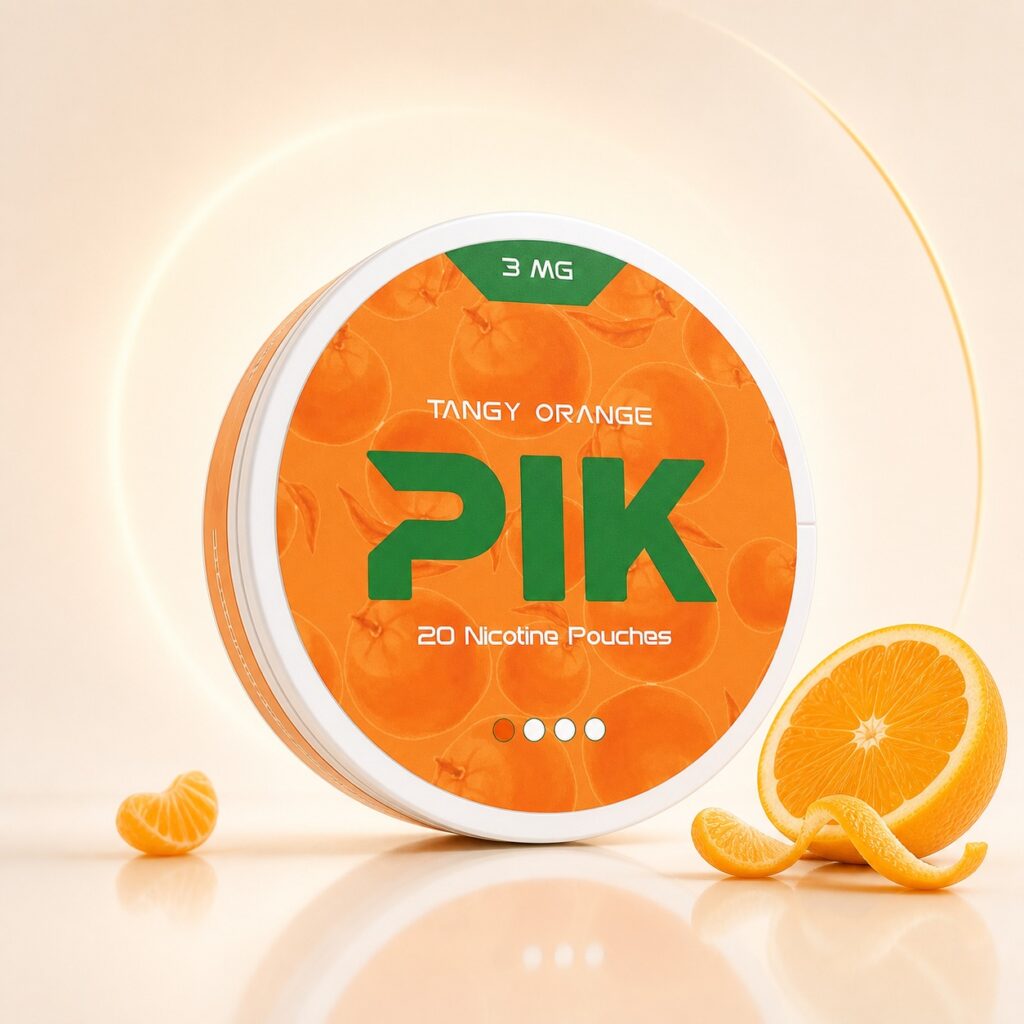 PIK Tangy Orange 3mg Nicotine Pouches — 3mg nicotine per pouch, slim format, 20 pouches