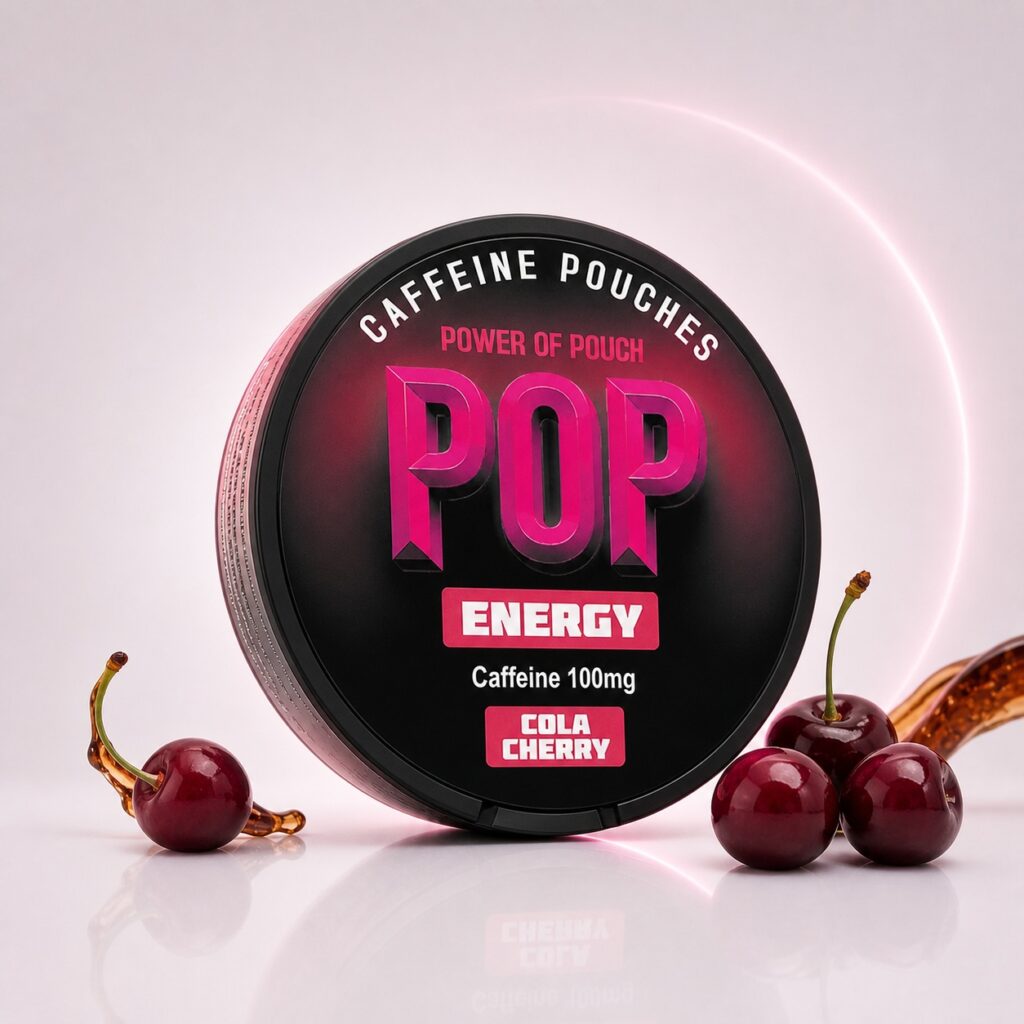 POP Cola Cherry 100mg Nicotine Pouches — 100mg nicotine per pouch, slim format, 21 pouches