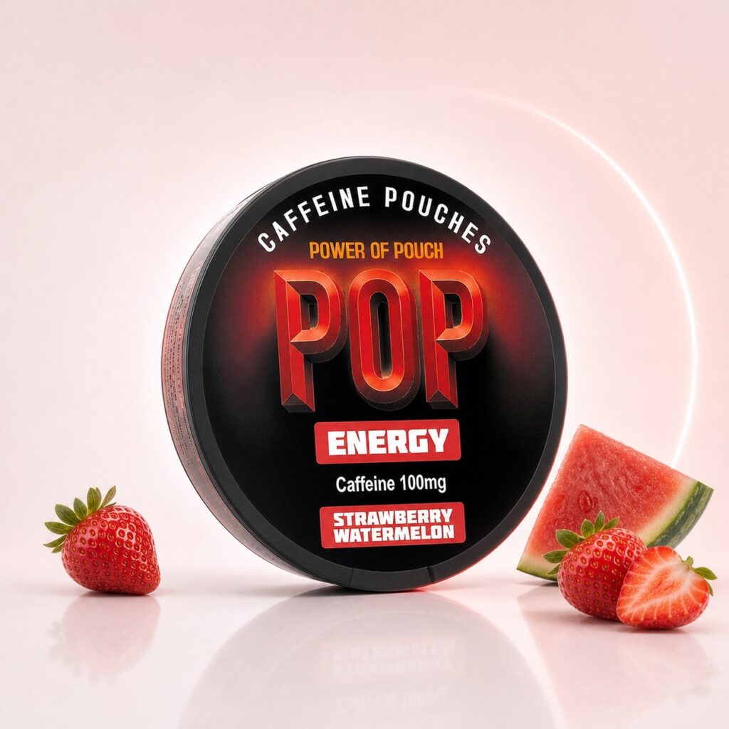POP Strawberry Watermelon 100mg Nicotine Pouches — 100mg nicotine per pouch, slim format, 21 pouches