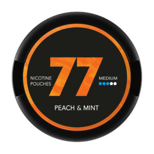 77 Peach & Mint 10.4mg Nicotine Pouches — 10.4mg nicotine per pouch, slim format, 20 pouches
