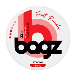 BAGZ Fruit Punch 11.3mg Nicotine Pouches — 11.3mg nicotine per pouch, slim format, 22 pouches