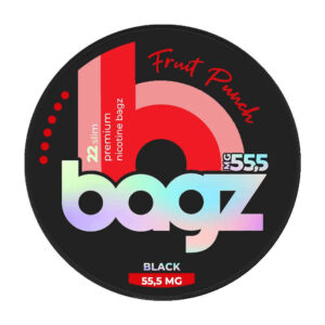 BAGZ Fruit Punch 39.4mg Nicotine Pouches — 39.4mg nicotine per pouch, slim format, 22 pouches