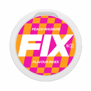 FIX Peach Rhubarb 5.6mg — 5.6mg nicotine per pouch, slim format, 20 pouches