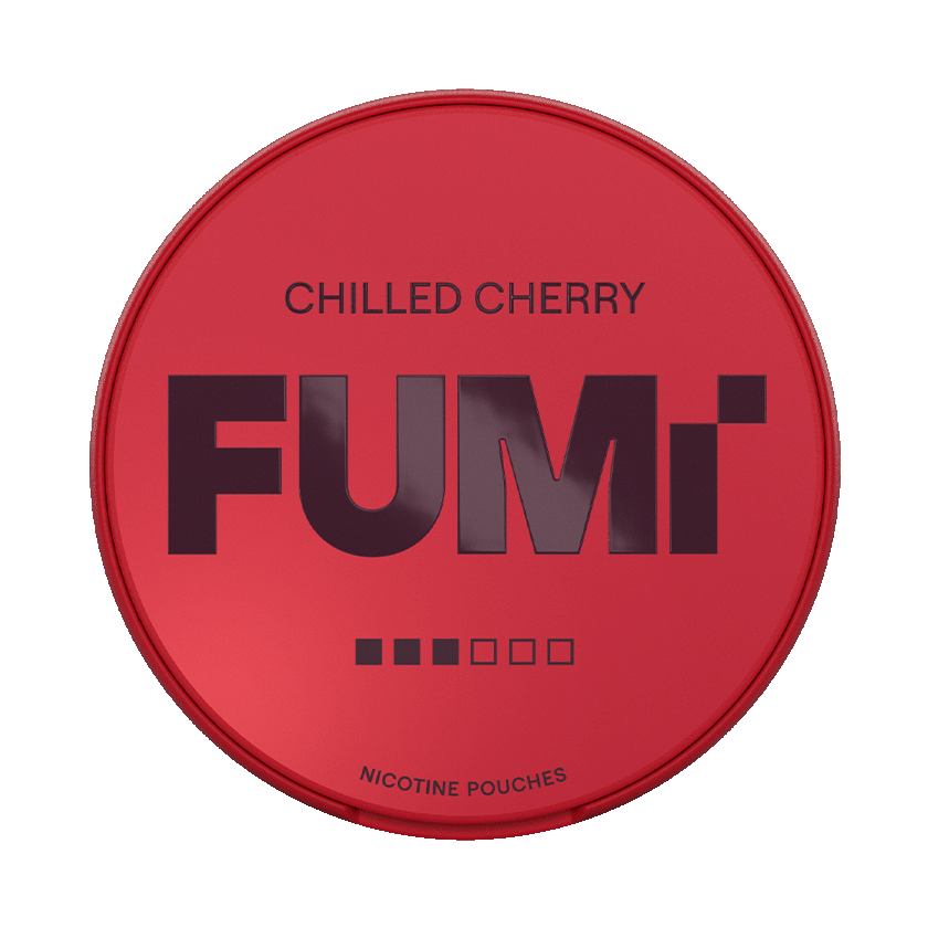 FUMi Chilled Cherry 8mg — 8mg nicotine per pouch, slim format, 20 pouches
