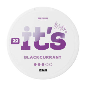 it's Blackcurrant 12mg Nicotine Pouches — 12mg nicotine per pouch, slim format, 20 pouches