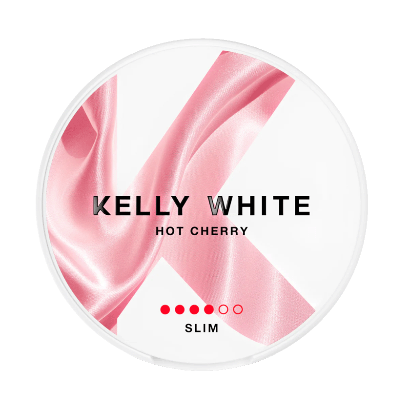 Kelly White Hot Cherry 8mg — 8mg nicotine per pouch, slim format, 20 pouches