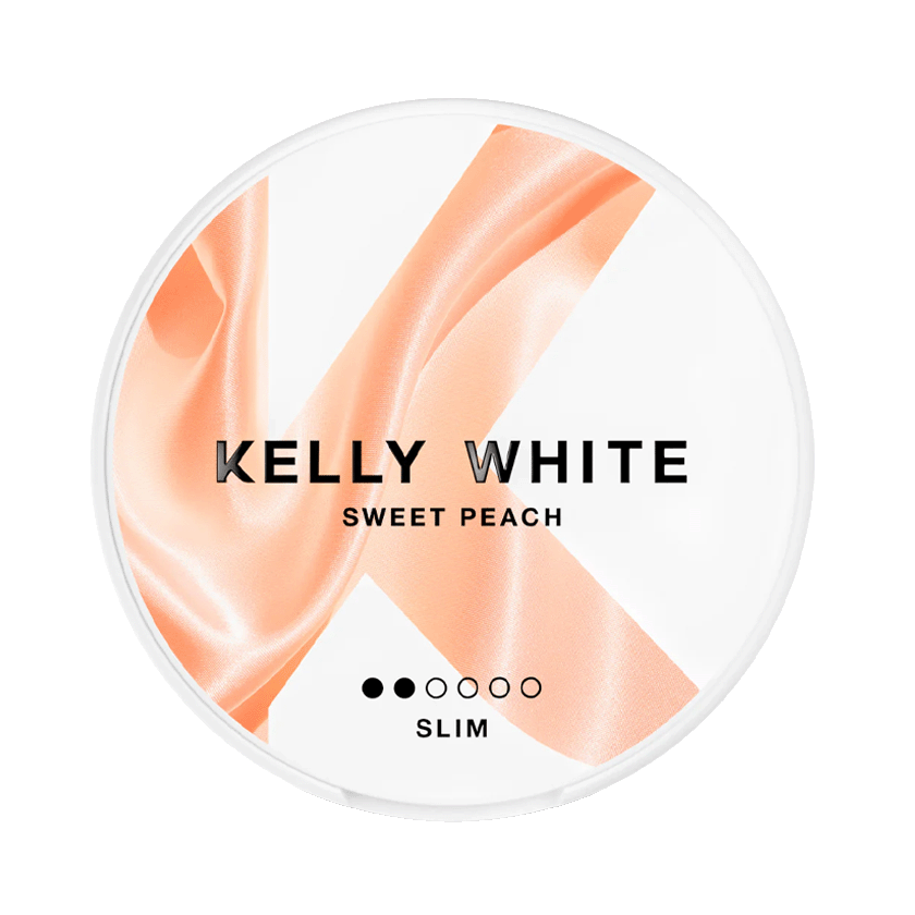 Kelly White Sweet Peach 4mg — 4mg nicotine per pouch, slim format, 20 pouches