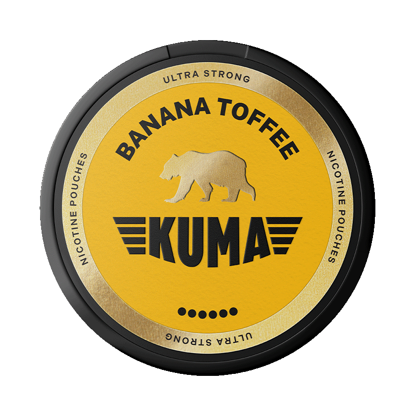 KUMA Banana Toffee Ultra Strong 11mg — 11mg nicotine per pouch, slim format, 20 pouches