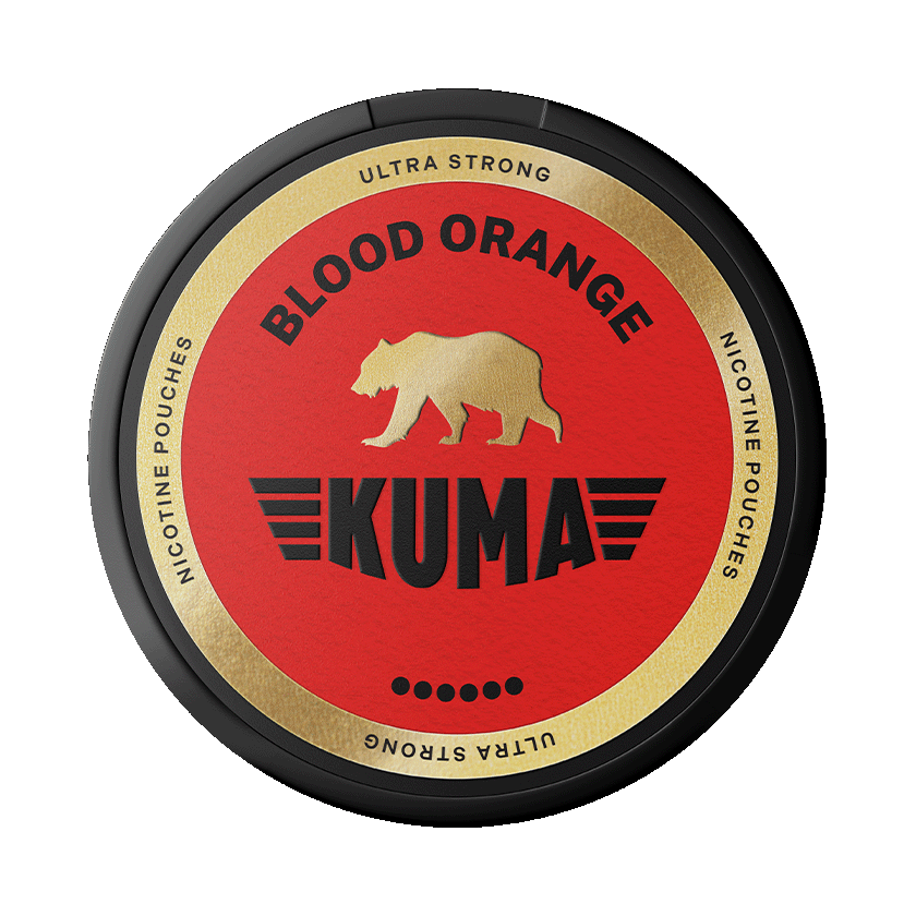 KUMA Blood Orange Ultra Strong 11mg — 11mg nicotine per pouch, slim format, 20 pouches