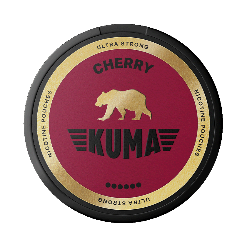 KUMA Cherry Ultra Strong 11mg — 11mg nicotine per pouch, slim format, 20 pouches