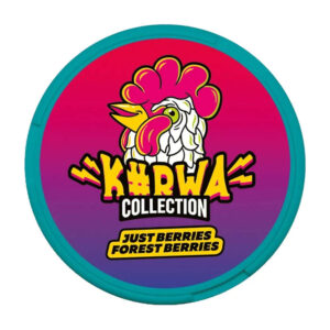Kurwa Just Berries Forest Berries 12.8mg Nicotine Pouches — 12.8mg nicotine per pouch, slim format, 20 pouches