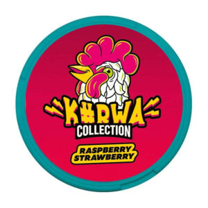 Kurwa Raspberry Strawberry 12.8mg Nicotine Pouches — 12.8mg nicotine per pouch, slim format, 20 pouches