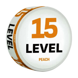 Level Peach 9.8mg Nicotine Pouches — 9.8mg nicotine per pouch, slim format, 20 pouches