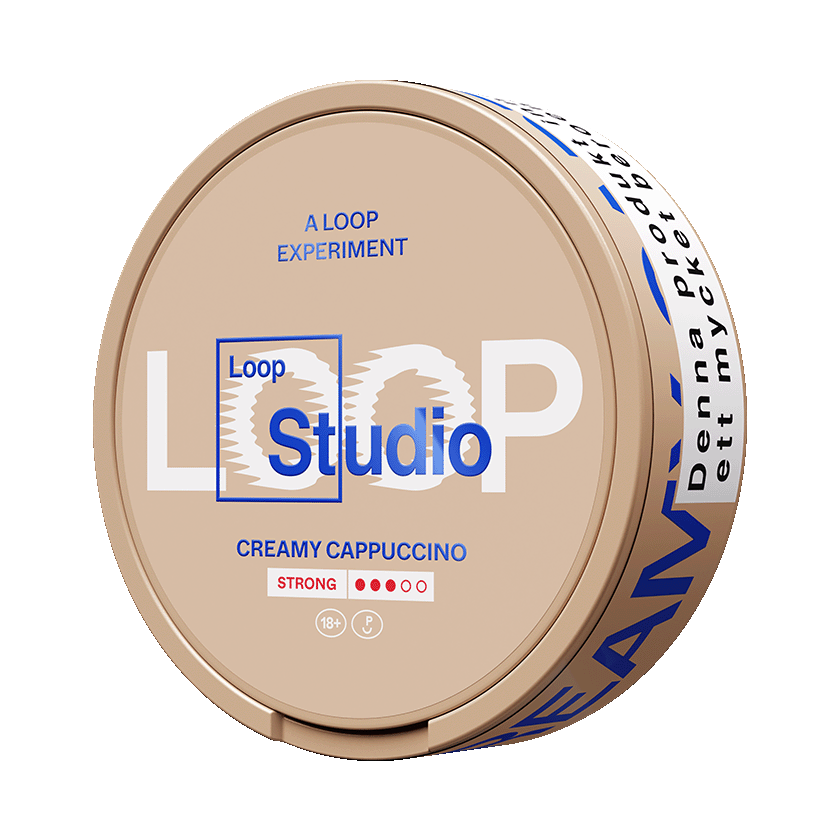 Loop Creamy Cappuccino Strong — 8.9mg nicotine per pouch, slim format, 20 pouches