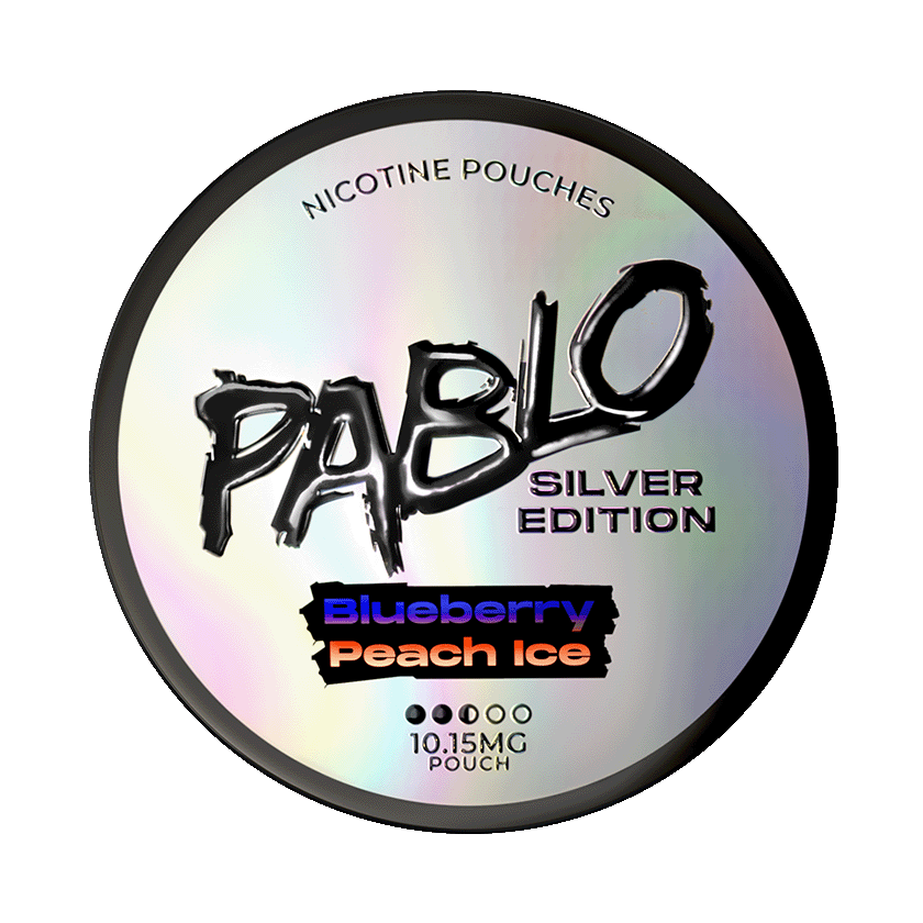 PABLO Silver Edition Blueberry Peach Ice 10.15mg — 10.15mg nicotine per pouch, slim format, 20 pouches