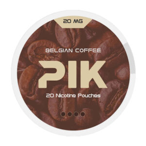 PIK Belgian Coffee 20mg Nicotine Pouches — 20mg nicotine per pouch, slim format, 20 pouches
