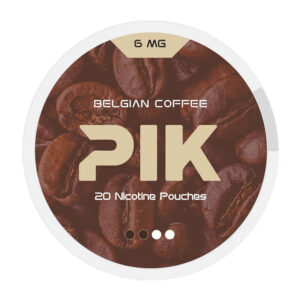 PIK Belgian Coffee 6mg Nicotine Pouches — 6mg nicotine per pouch, slim format, 20 pouches
