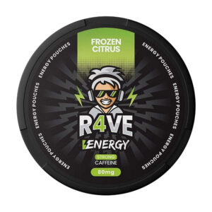 Rave Frozen Citrus 80mg Nicotine Pouches — 80mg nicotine per pouch, slim format, 21 pouches