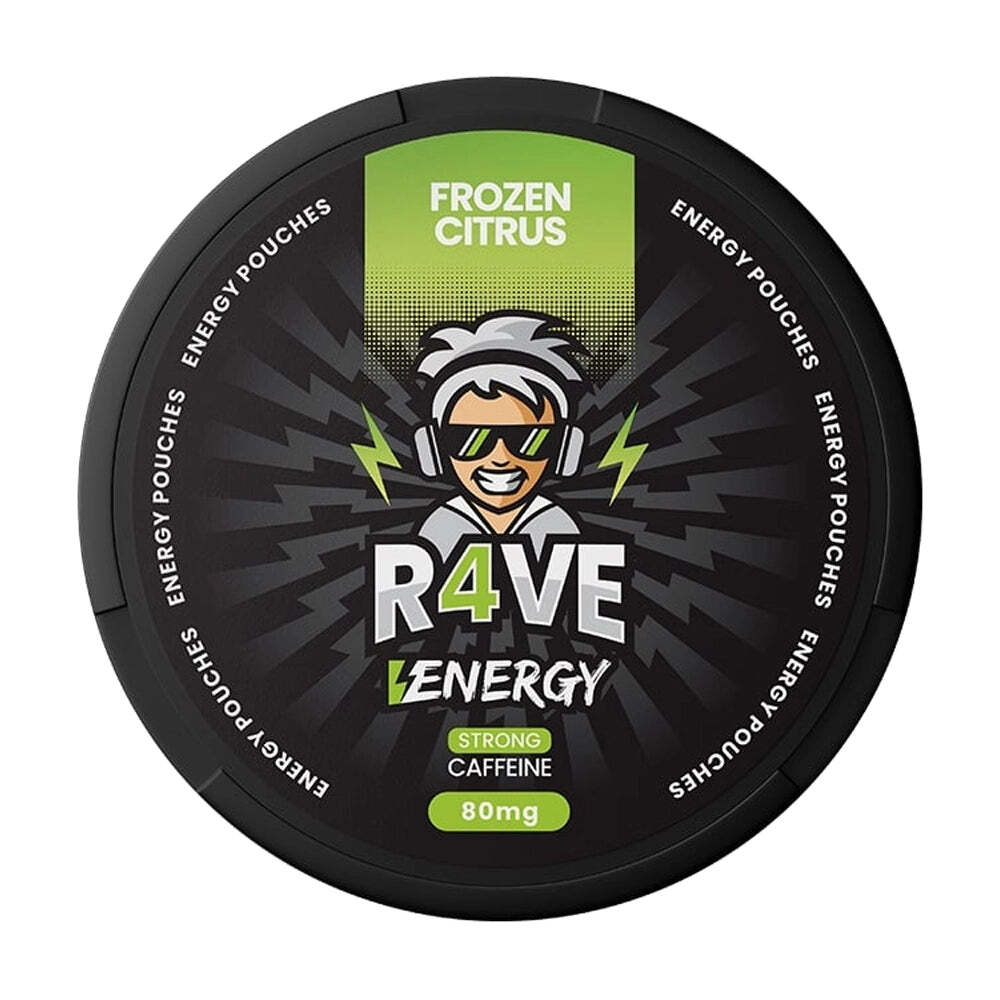 Rave Frozen Citrus 80mg Nicotine Pouches — 80mg nicotine per pouch, slim format, 21 pouches