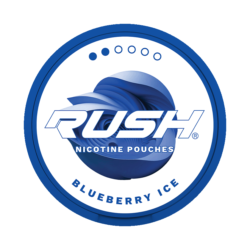 RUSH Blueberry Ice 6mg — 6mg nicotine per pouch, slim format, 20 pouches