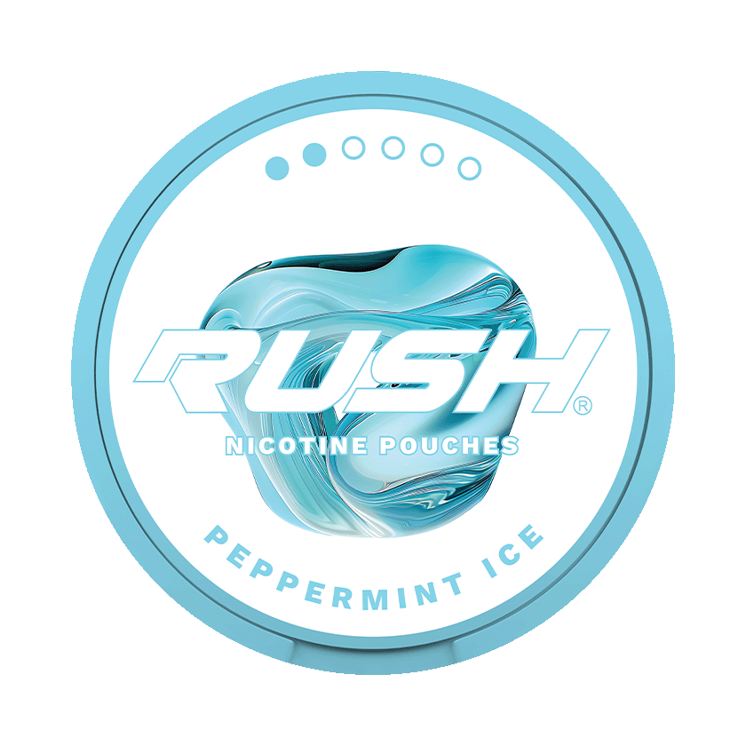 RUSH Peppermint Ice 6mg — 6mg nicotine per pouch, slim format, 20 pouches