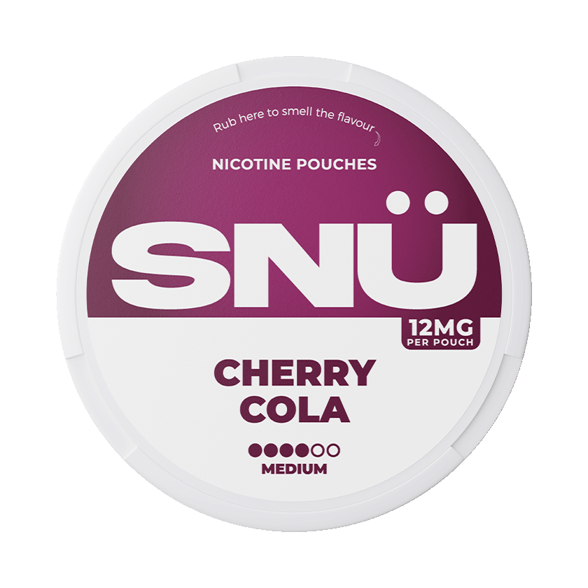 SNÜ Cherry Cola 12mg — 12mg nicotine per pouch, slim format, 20 pouches