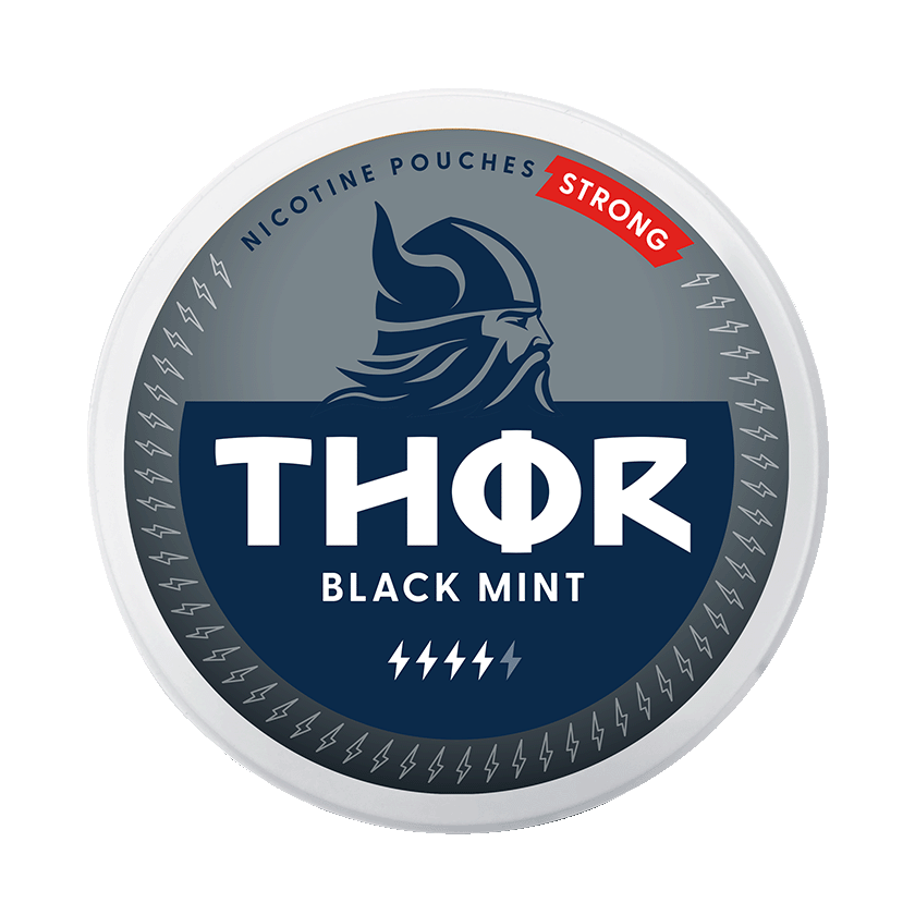 Thor Black Mint Strong 9.5mg — 9.5mg nicotine per pouch, slim format, 20 pouches
