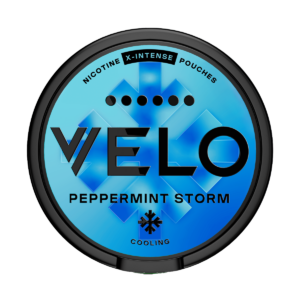 VELO Peppermint Storm X-Intense 17mg — 17mg nicotine per pouch, slim format, 20 pouches
