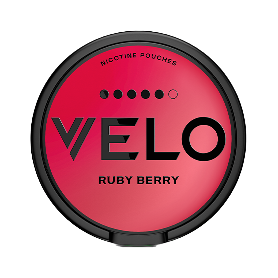 VELO Ruby Berry 14mg — 14mg nicotine per pouch, slim format, 20 pouches