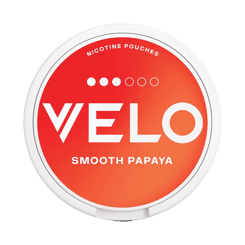 VELO Smooth Papaya 8mg — 8mg nicotine per pouch, slim format, 20 pouches