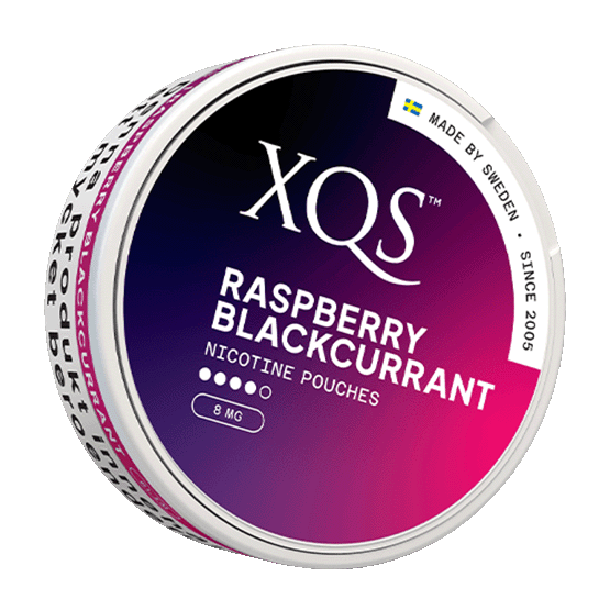 XQS - Raspberry Blackcurrant — 8mg nicotine per pouch, slim format, 20 pouches