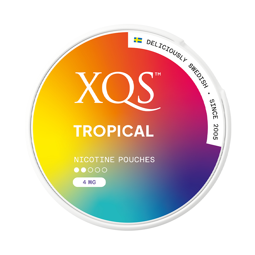 XQS Tropical 4mg — 4mg nicotine per pouch, slim format, 20 pouches