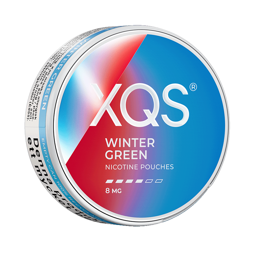 XQS Wintergreen 8mg — 8mg nicotine per pouch, slim format, 20 pouches
