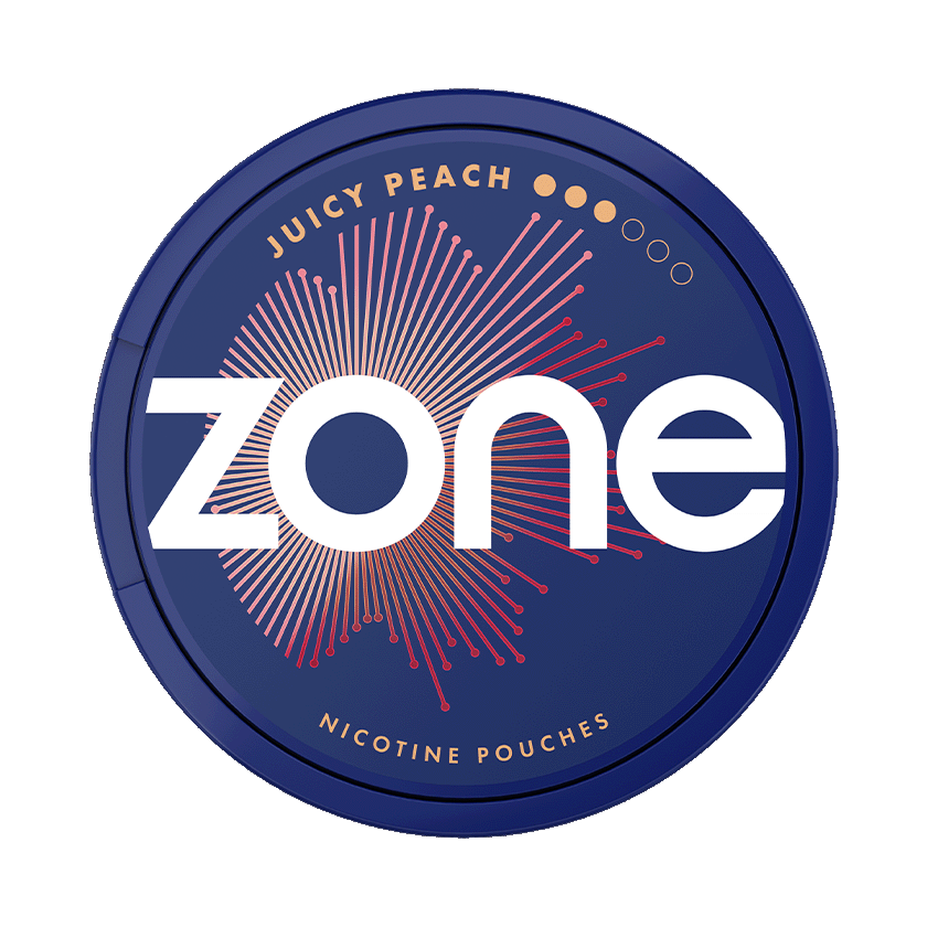 ZONE Juicy Peach 10mg — 10mg nicotine per pouch, slim format, 20 pouches
