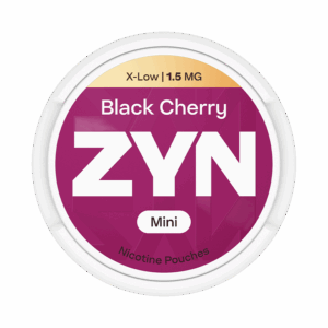 ZYN Black Cherry X-Low Mini 1.5mg — 1.5mg nicotine per pouch, mini format, 20 pouches