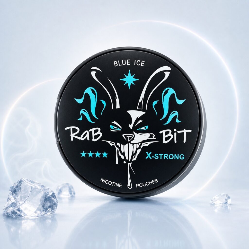 Rabbit Blue Ice 26mg Nicotine Pouches — 26mg nicotine per pouch, slim format, 20 pouches