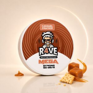 Rave Caramel Cracker 25mg Nicotine Pouches — 25mg nicotine per pouch, slim format, 20 pouches