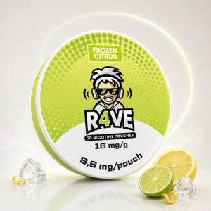 Rave Frozen Citrus 9.6mg Nicotine Pouches — 9.6mg nicotine per pouch, slim format, 20 pouches