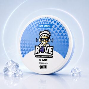 Rave Ice Cool 5mg Nicotine Pouches — 5mg nicotine per pouch, slim format, 20 pouches
