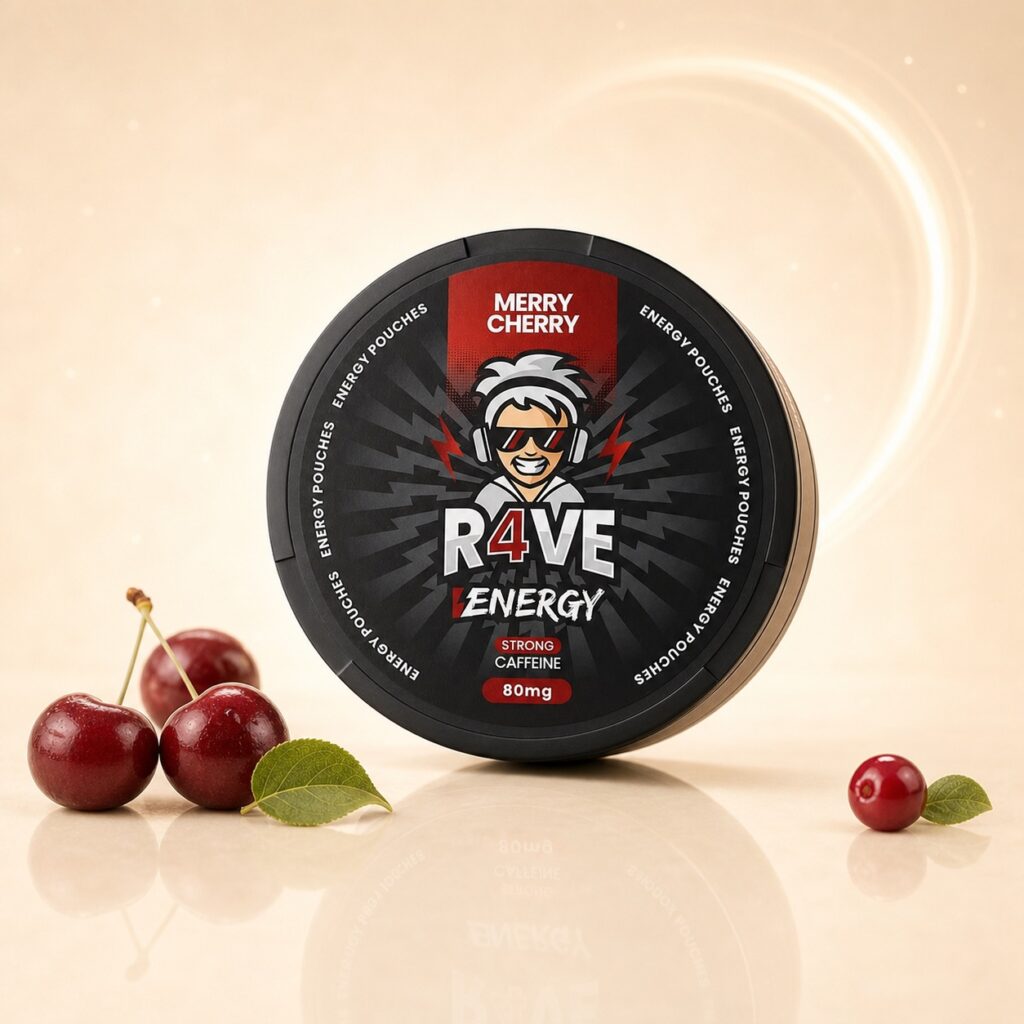 RAVE Merry Cherry 80mg caffeine pouch tin